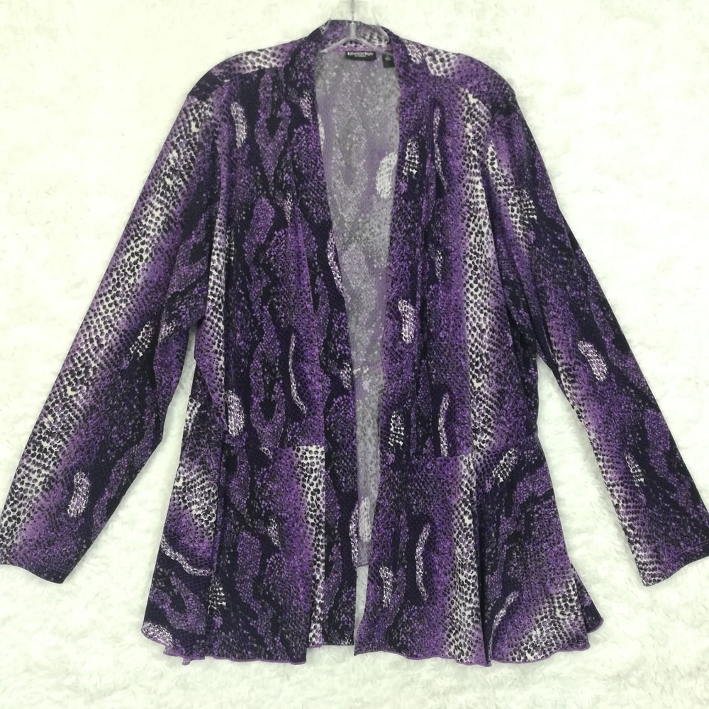 Effortless Style Citiknits Womens Cardigan Purple Black Snake Print Open Plus 1X